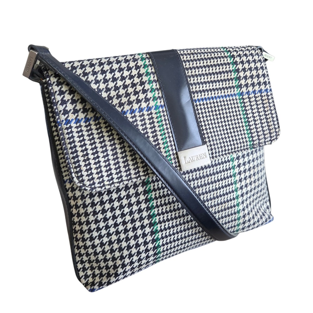 Vintage Lauren Ralph Lauren Shoulder Bag Houndstooth Plaid Navy